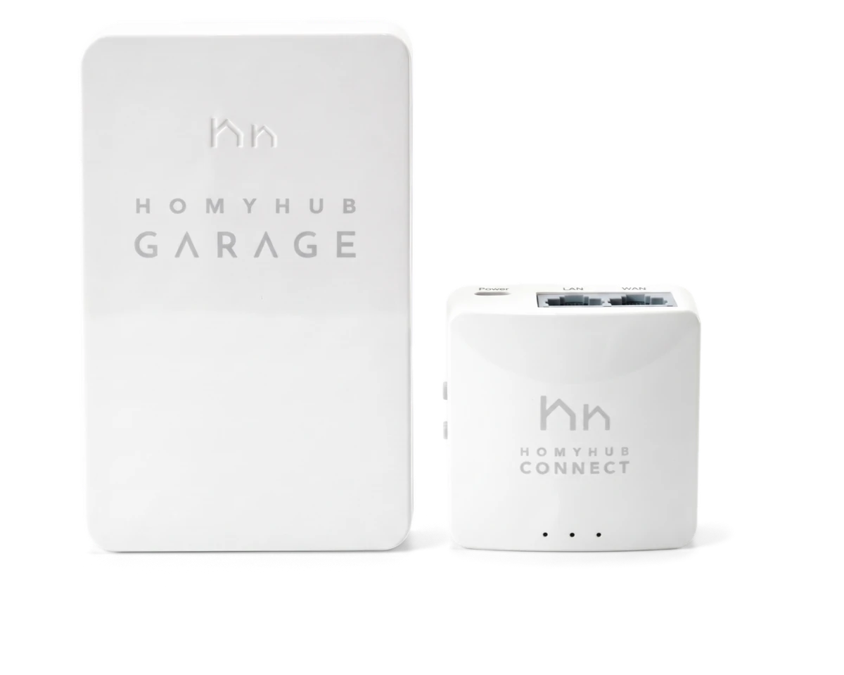 HOMYHUB Garage and HOMYHUB Connect, the two devices in the Starter Kit